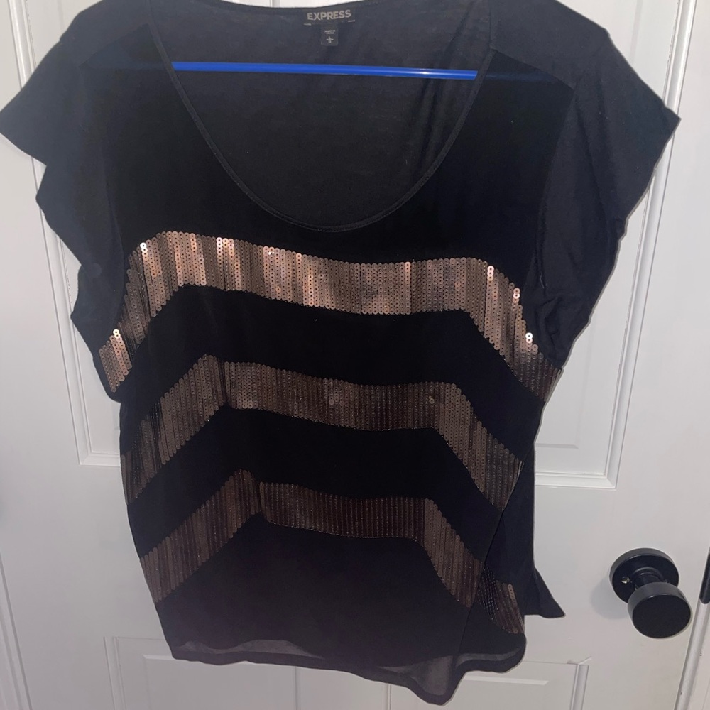 Express Black and Gold Sequin Women's Top
